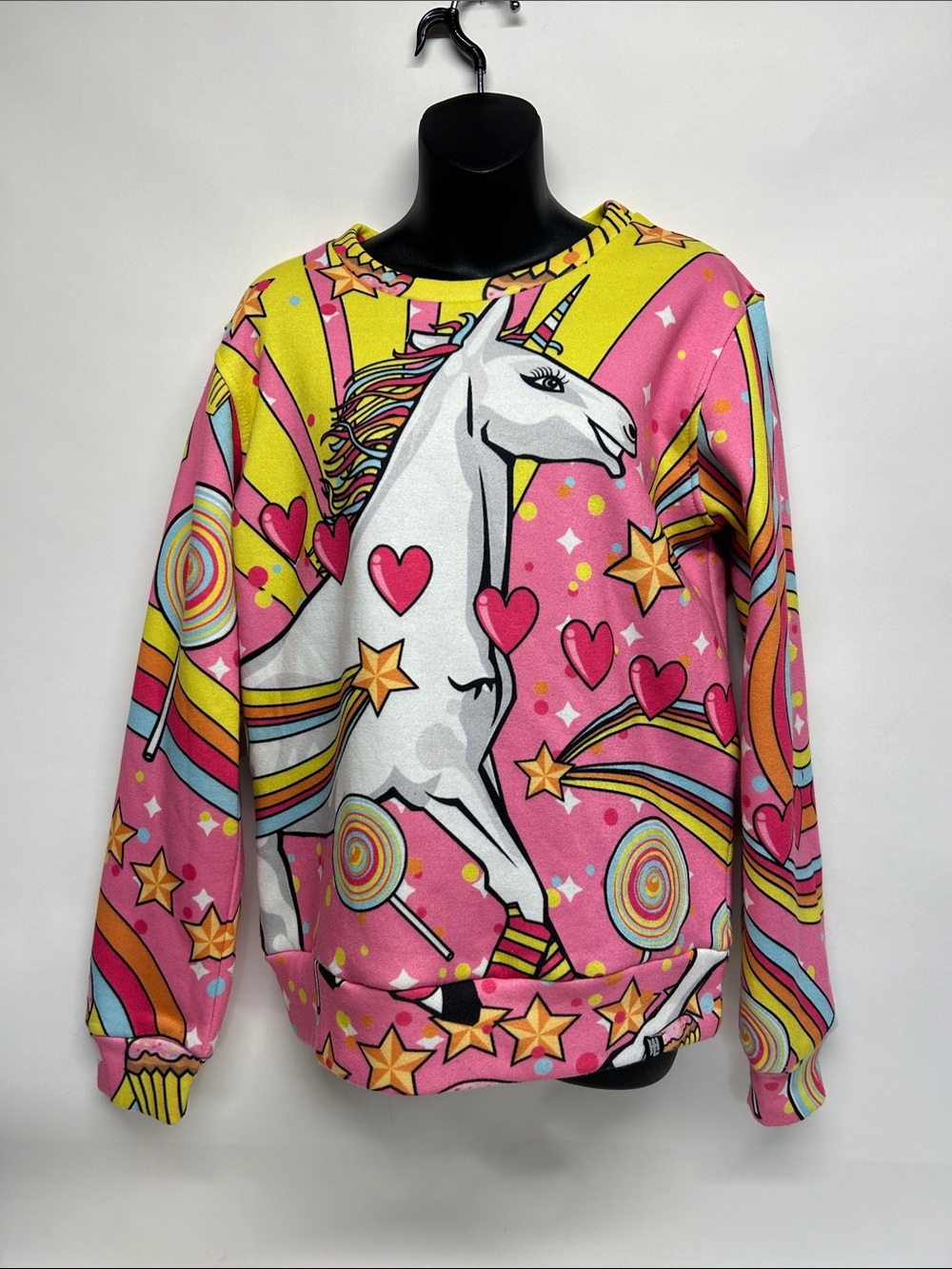 Unicorn Graphic Crewneck Sweatshirt - Bright Pink & Yellow xs